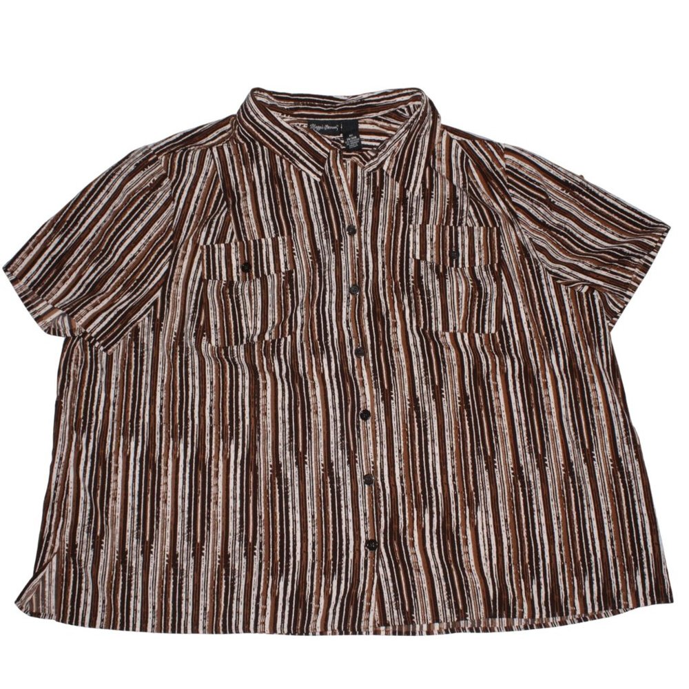 Maggie Barnes Womens Plus Sz 4X Button Down Dress Shirt Tunic Stripes Designer